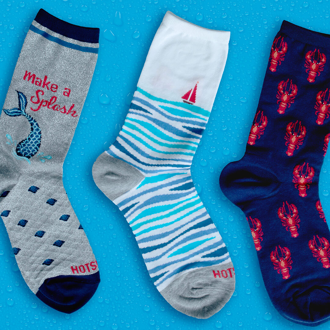 Assorted women's nautical-themed novelty crew HOTSOX socks
