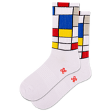 White socks with colorful geometric pattern on a white background