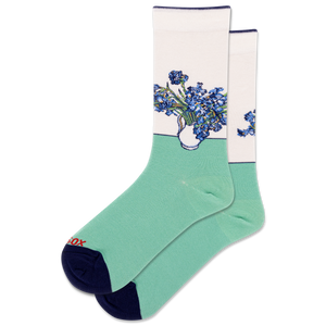 Green socks with floral design on a white background