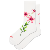 White socks with pink floral design on a white background thumbnail