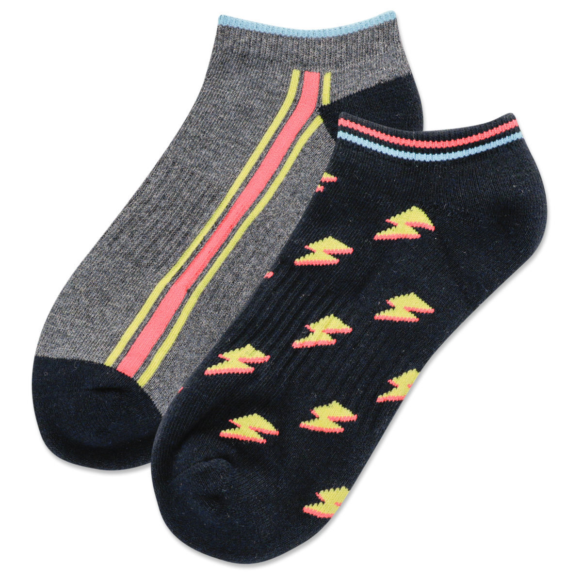 Black HOTSOX Women's Lightning Bolt Low Cut 2 Pack Socks