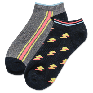 Black HOTSOX Women's Lightning Bolt Low Cut 2 Pack Socks