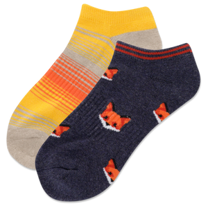 Multi-Colored HOTSOX Women's Fox Head 2 Pack Low Cut Socks