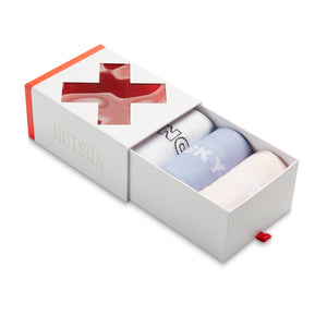 Box of HOTSOK socks with a red viewing pane on a white background