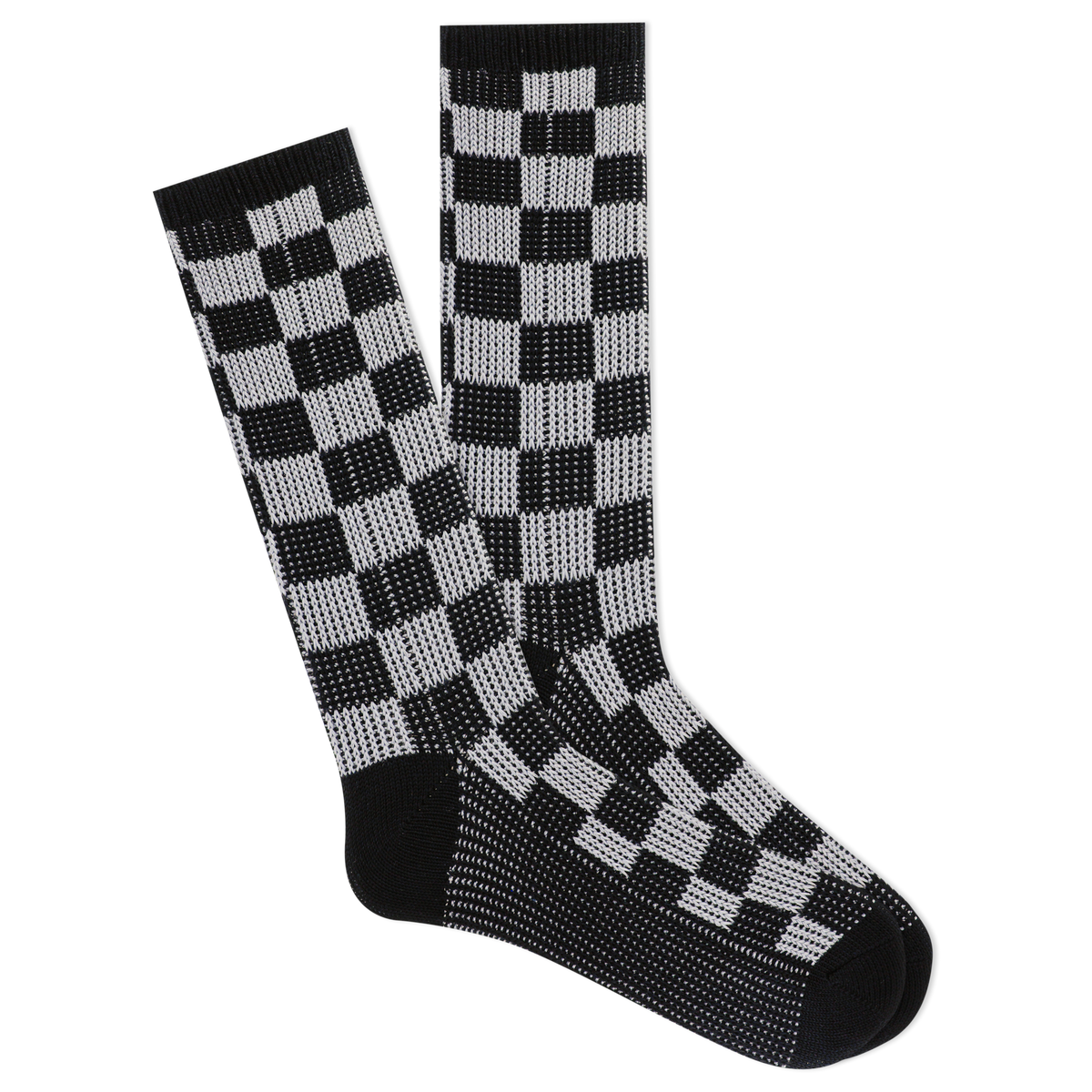 Black and white checkered socks on a white background