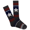 Gray socks with white stars and red and blue stripes on a white background