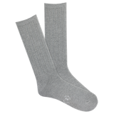 A pair of K.Bell men's classic ribbed crew socks in grey color, featuring a comfortable fit and wide ribbed design. thumbnail