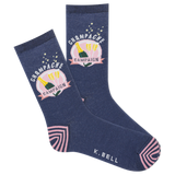 Navy socks with champagne bottle design and 'K. Bell' branding on a white background