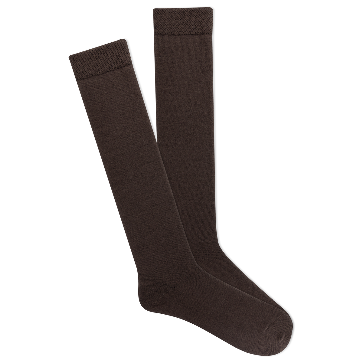 Pair of brown knee-high socks on a white background