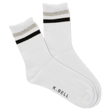 White socks with black and gray stripes and 'K. Bell' branding on a white background thumbnail