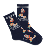 A pair of navy crew socks with a 'Summer Fridays' text and Aperol spritz design, featuring the brand K.Bell. thumbnail