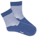 Blue ankle socks with crochet net cuff.