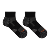 Pair of black and gray socks with brand logo on a white background