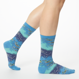 Side view of HOTSOX women's crew socks with Monet's Water Lillies pattern.