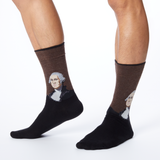 Man wearing HOTSOX with a portrait of George Washington