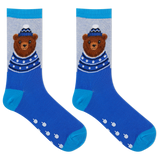 HOTSOX Women's Fuzzy Hanukkah Bear Non-Skid Crew Sock