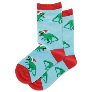 HOTSOX Kids' T Rex Wearing Santa Hat Crew Socks